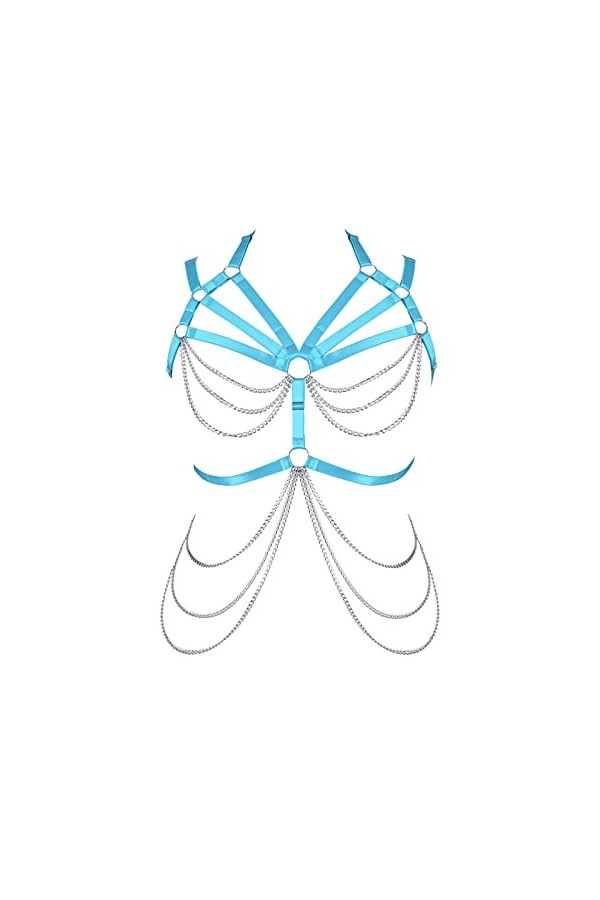 BANSSGOTH Femmes Pleine Cage Harnais Lingerie Grande Taille Corps chaîne Taille chaîne évider Tissu Extensible Festival Rave 