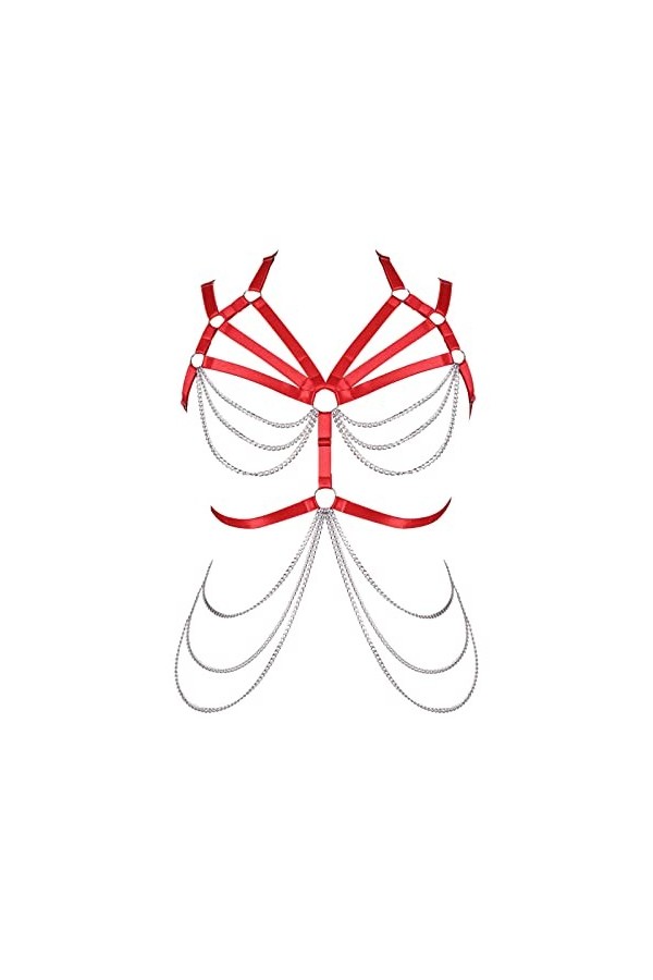 BANSSGOTH Femmes Pleine Cage Harnais Lingerie Grande Taille Corps chaîne Taille chaîne évider Tissu Extensible Festival Rave 