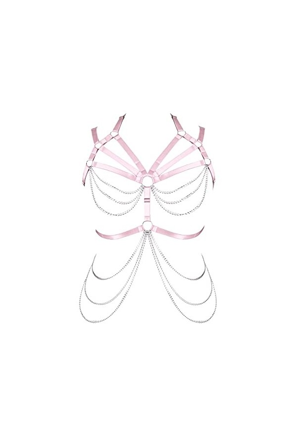 BANSSGOTH Femmes Pleine Cage Harnais Lingerie Grande Taille Corps chaîne Taille chaîne évider Tissu Extensible Festival Rave 