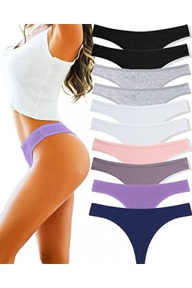 FINETOO String Coton Femme Tanga Sexy Chic Culotte Confortable Tanga Menstruelle Lingerie Erothique Lot de 10 S-XL