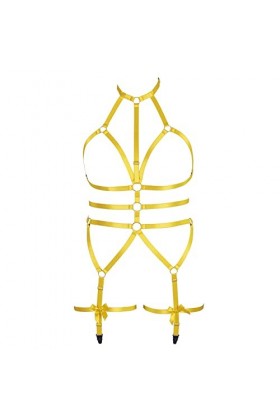 JMMHSS Femmes Grande Taille Corps Harnais Ensemble Carnaval jarretière Ensemble élastique Creux Punk Gothique Danse Costume 