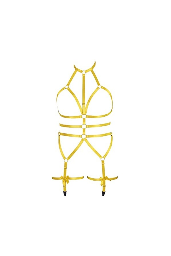 JMMHSS Femmes Grande Taille Corps Harnais Ensemble Carnaval jarretière Ensemble élastique Creux Punk Gothique Danse Costume 