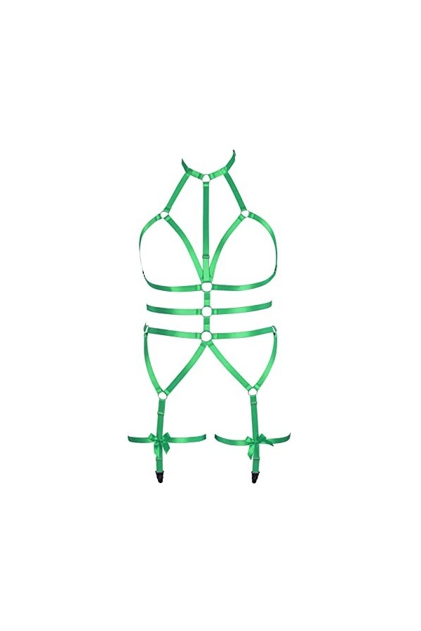 JMMHSS Femmes Grande Taille Corps Harnais Ensemble Carnaval jarretière Ensemble élastique Creux Punk Gothique Danse Costume 