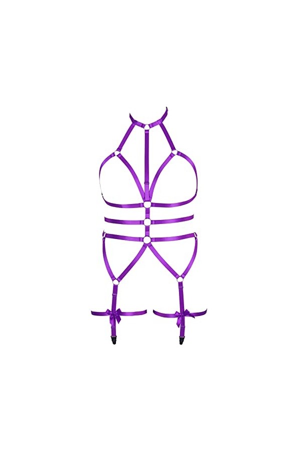 JMMHSS Femmes Grande Taille Corps Harnais Ensemble Carnaval jarretière Ensemble élastique Creux Punk Gothique Danse Costume 