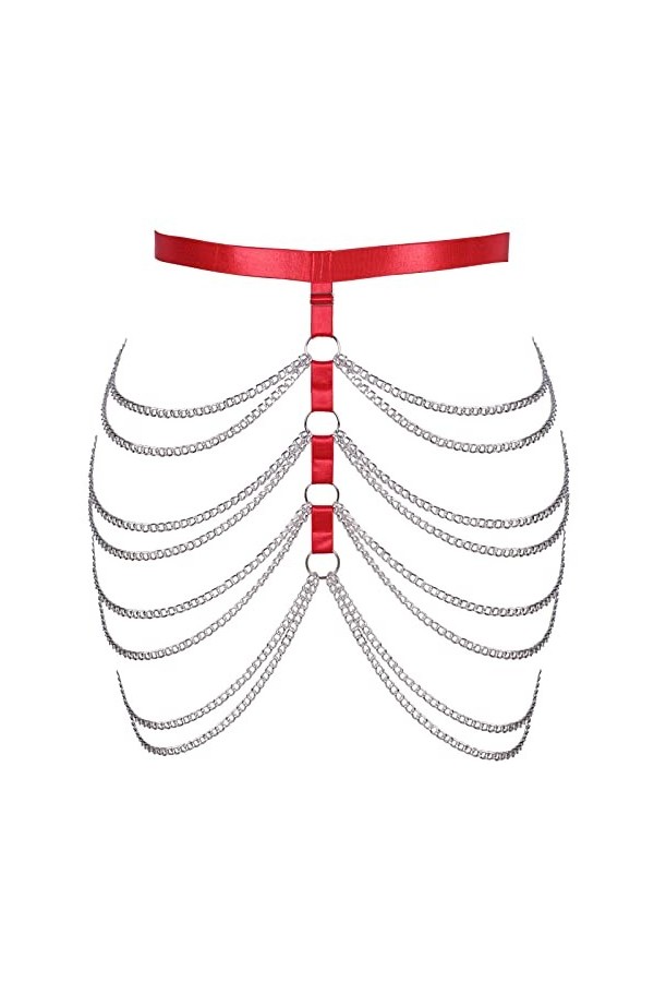 BANSSGOTH Femmes grande taille jarretière jambe Cage harnais taille chaîne taille haute corps évider Punk Halloween Rave vête