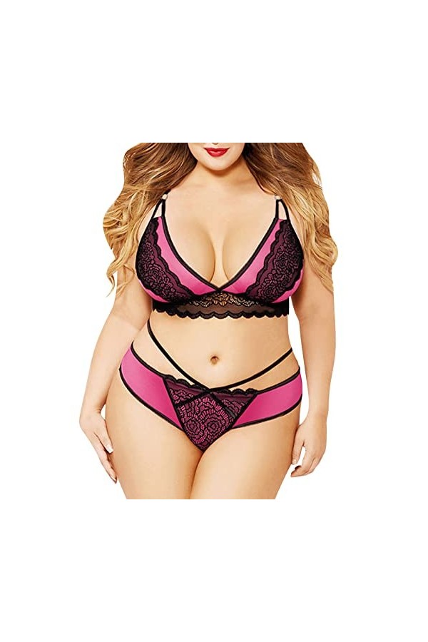 UIVHLW Lingerie De Nuit Ensemble De sous-Vêtements pour Femmes en Dentelle Transparente Évider Grande Taille
