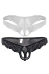 Anzhee Lot de 2 strings sexy en dentelle pour homme avec ouverture sur le devant Noir + rouge, Lot de 2 noir + blanc , taill