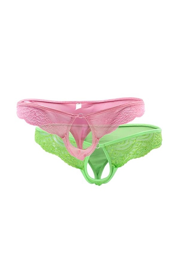 Anzhee Lot de 2 strings sexy en dentelle pour homme avec ouverture sur le devant Noir + rouge, Lot de 2 noir + blanc , taill