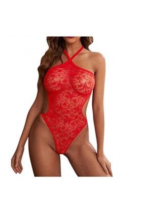 UIVHLW Tenues Boudoir Halter Sleepwear sous-Vêtements pour Femmes Robes De Broderie en Dentelle