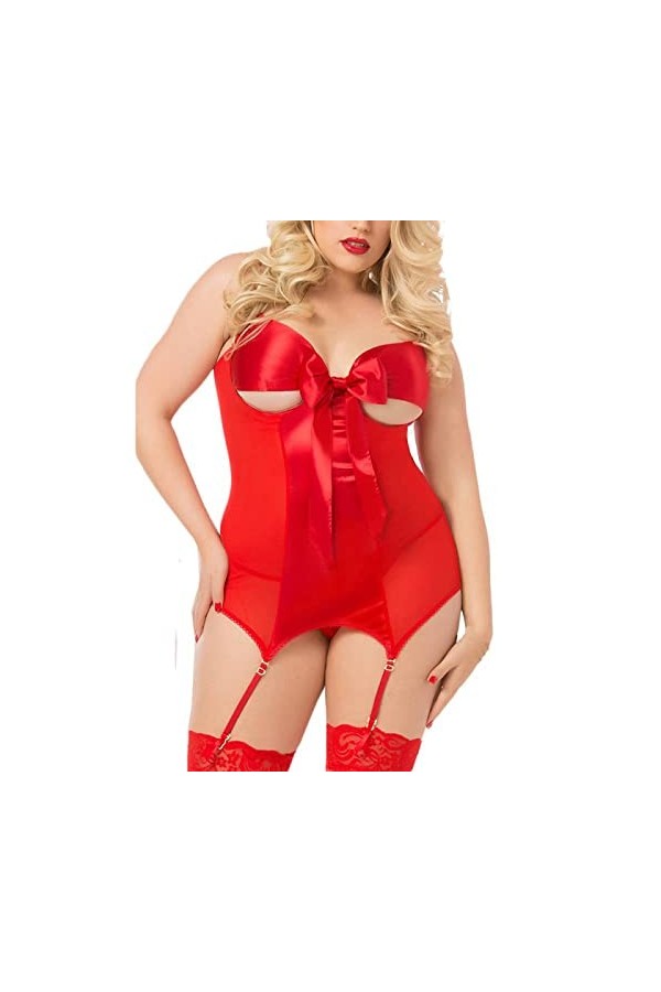 UIVHLW Ensemble De Lingerie Plus Size Sleepwear Teddy Women Temptation Satin Costume Bandage Bowknot