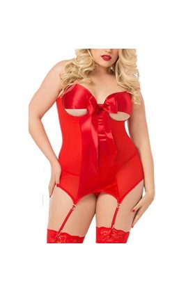 UIVHLW Tenues Boudoir Plus Size Sleepwear Teddy Women Temptation Satin Costume Bandage Bowknot