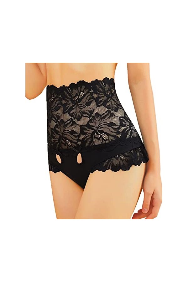Trifolium Culotte sexy taille haute pour femme - String en dentelle à volants - Marque britannique, bleu, 46-48