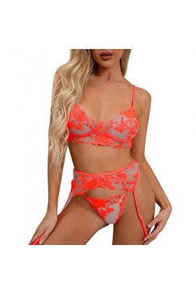 UIVHLW Nuisette Extensible Ensemble De sous-Vêtements Féminins en Dentelle Transparente&nbsp;&nbsp;&nbsp;De Couleur Vive