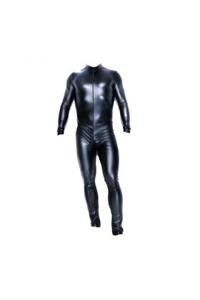 HYQPAI Combinaison masculine avec justaucorps en cuir verni Collants extensibles Wet Look Catsuit Nightclub Costume Color:bla