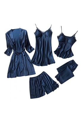 Lot de 5 chemises de nuit pour femme - Col en V - Sous-vêtements - Pyjama - Robe de nuit - Poupée - Coupe ajustée - Bretelles