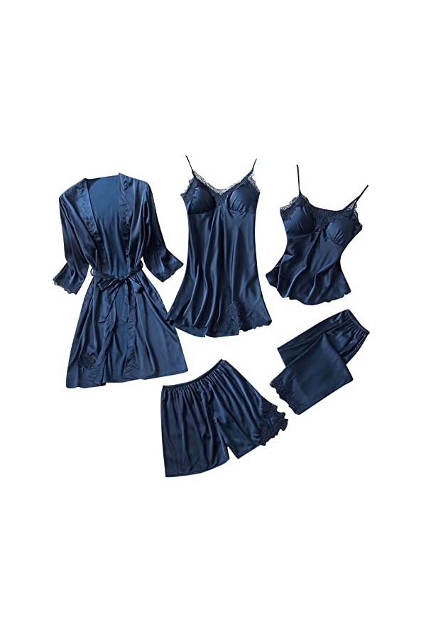 Lot de 5 chemises de nuit pour femme - Col en V - Sous-vêtements - Pyjama - Robe de nuit - Poupée - Coupe ajustée - Bretelles