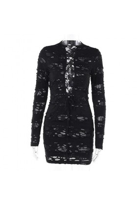 CABULE Nouveau Style Gothique Rétro Conçu Sense Spicy Girl Mini Robe Sexy Slim Fit Profonde V Sangle Évider Y2K Lady Robe pou