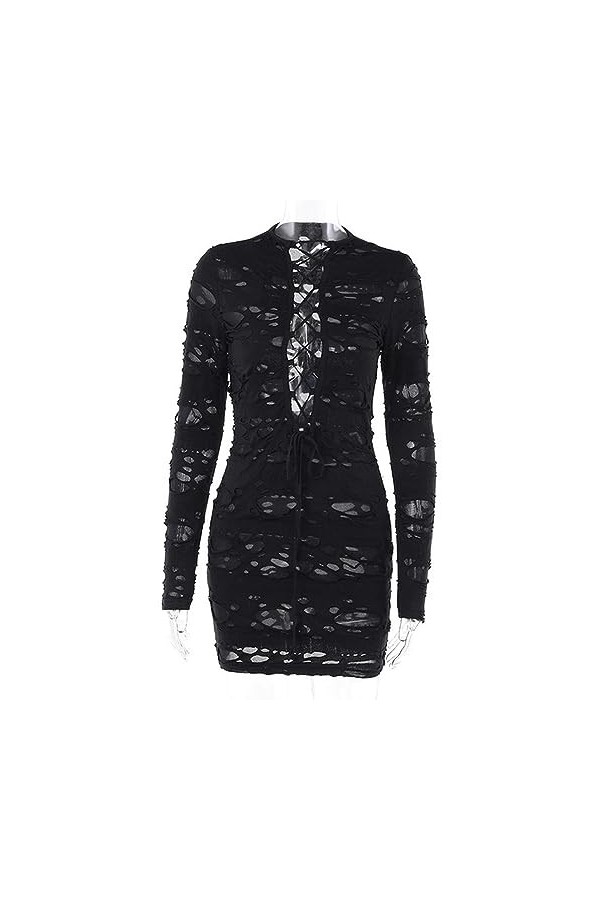 CABULE Nouveau Style Gothique Rétro Conçu Sense Spicy Girl Mini Robe Sexy Slim Fit Profonde V Sangle Évider Y2K Lady Robe pou