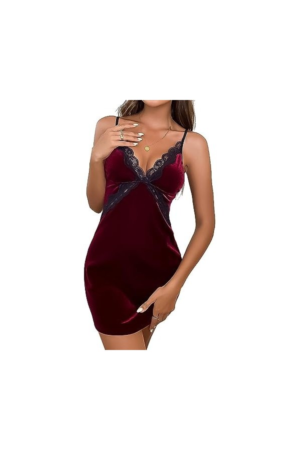 ZTIANEF Plus Grande tailleChemise de Nuit à Bretelles à Bretelles Sexy, Tenue de Salon sans Dos, Pyjama de Lingerie érotique,