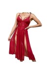 ZTIANEF Plus Grande tailleSexy Mesh Deep v Pyjama Slip Dress Erotic Lingerie Loungewear Chemise de Nuit, Rouge, S