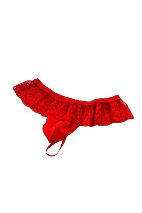SNOMYRS String en dentelle à volants Sissy pour homme avec dos en T, Rouge, taille unique