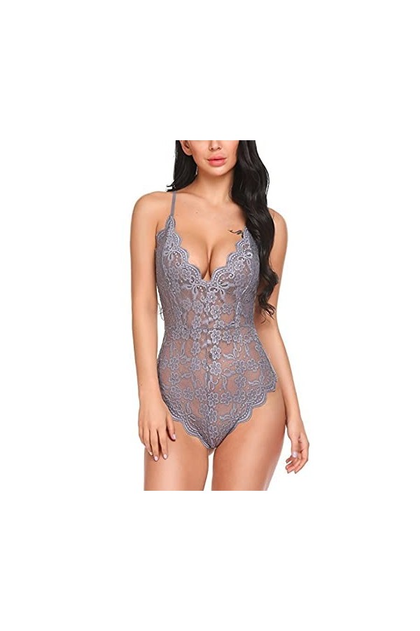 Ouvrir lentrejambePyjama Sexy Une pièce Dos Nu pour Femmes Lingerie érotique Pyjama Transparent, Bleu, XXL
