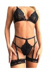 Jeune filleEnsemble Sexy de Lingerie érotique à épissures croisées pour Femmes, Noir, L