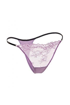 SilRiver String sexy en dentelle et soie pour femme avec dos en T et satin doux, violet clair, Large-X-Large