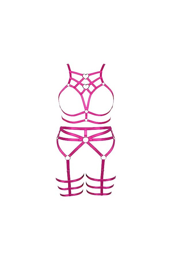 JMMHSS Plus Size Body harnais femmes full creux cage soutien - gorge jambes lacets set Goth Wind vêtements Blanc 