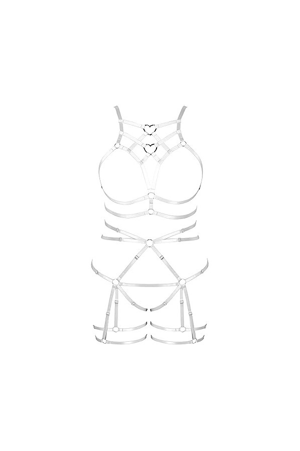 JMMHSS Femmes plus size Body pantalons garter ceinture ensemble élastique évidement soutien - gorge gothique festive rave cos