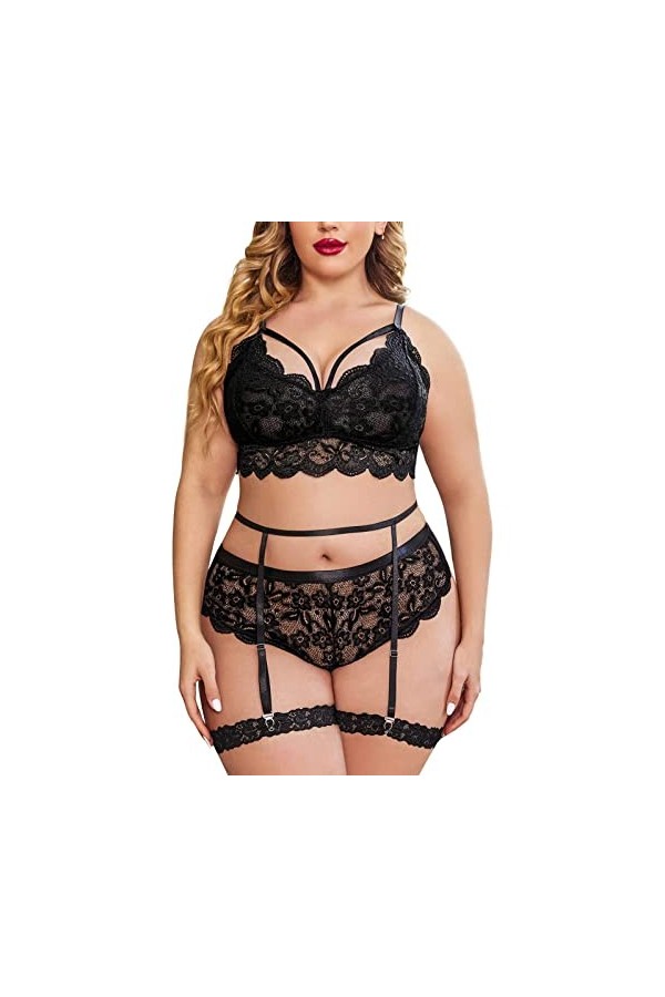 ZTIANEF CorsetEnsemble dentelle de soutien-gorge lingerie femme sexy, noir, XXL
