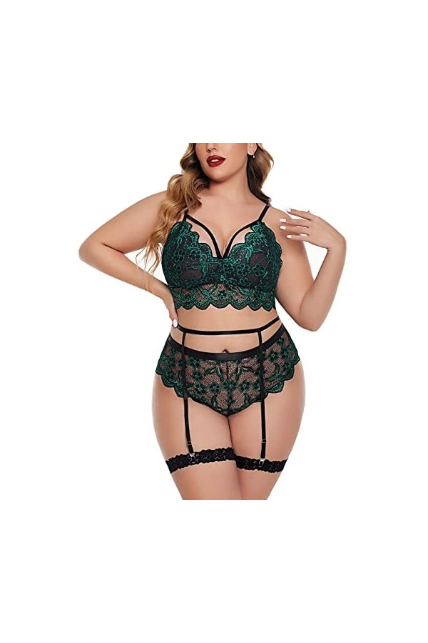 ZTIANEF MiniEnsemble Dentelle de Soutien-Gorge Lingerie Sexy Femme, Vert foncé, XL
