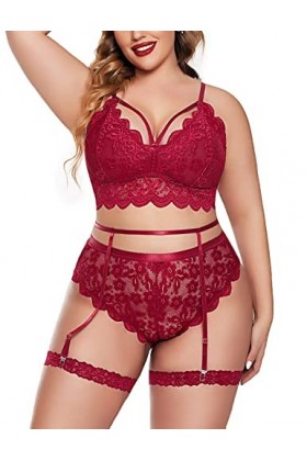 ZTIANEF LentrejambeEnsemble Dentelle Soutien-Gorge Lingerie Femme Sexy, Bordeaux, XL