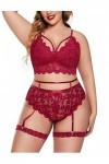 ZTIANEF LentrejambeEnsemble Dentelle Soutien-Gorge Lingerie Femme Sexy, Bordeaux, XL