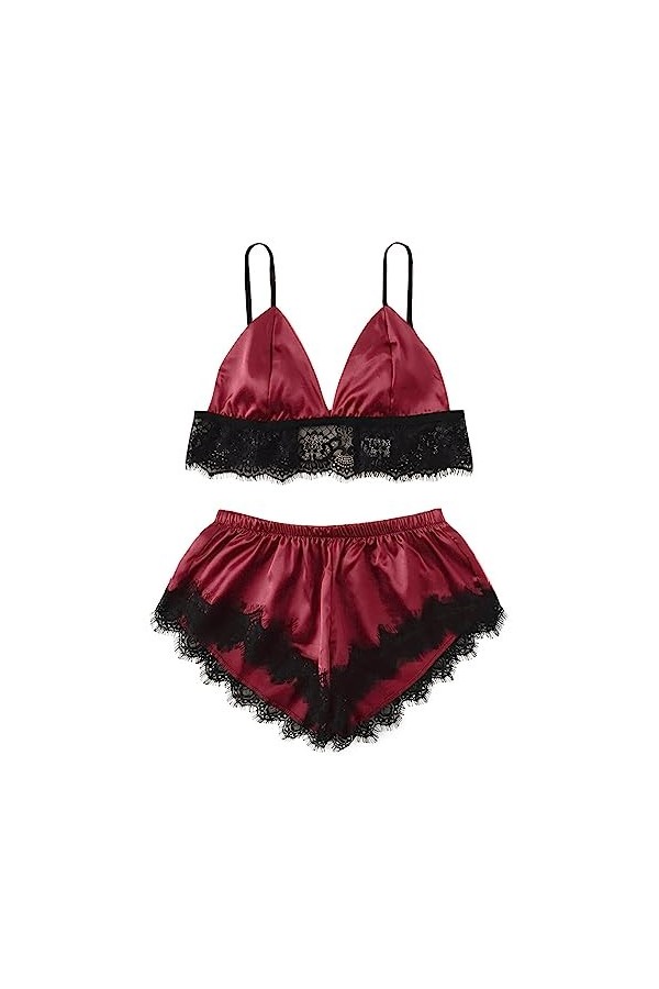 ZTIANEF Tissu en mailleLady Sexy Lingerie Pyjamas Bretelles en Dentelle, Rouge, L