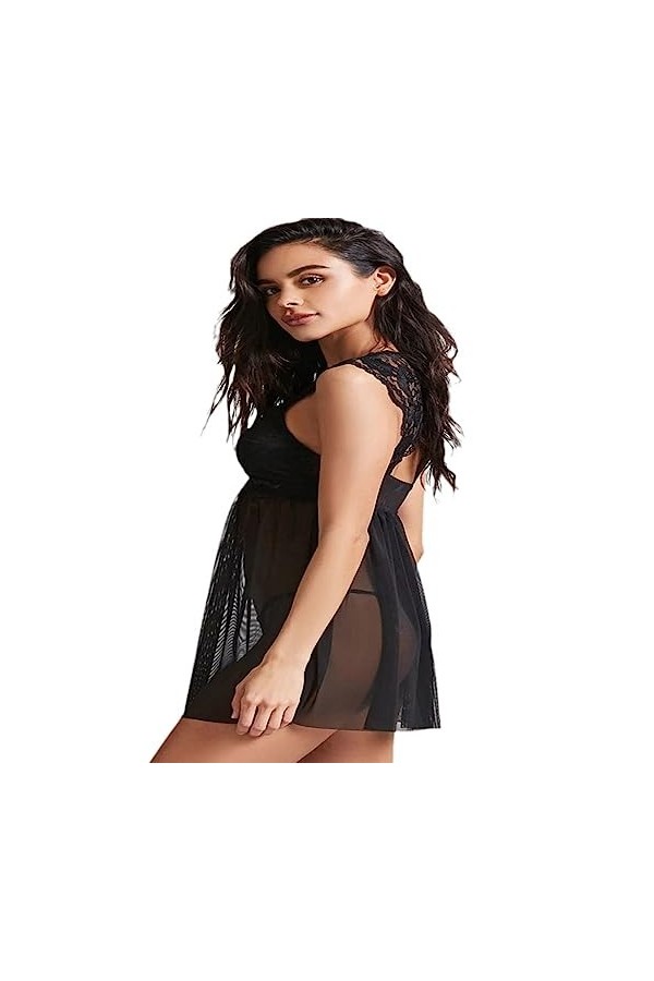 Ouvrir lentrejambeSexy Dentelle Maille Chemise de Nuit Pure Pyjama érotique Lingerie, A, S