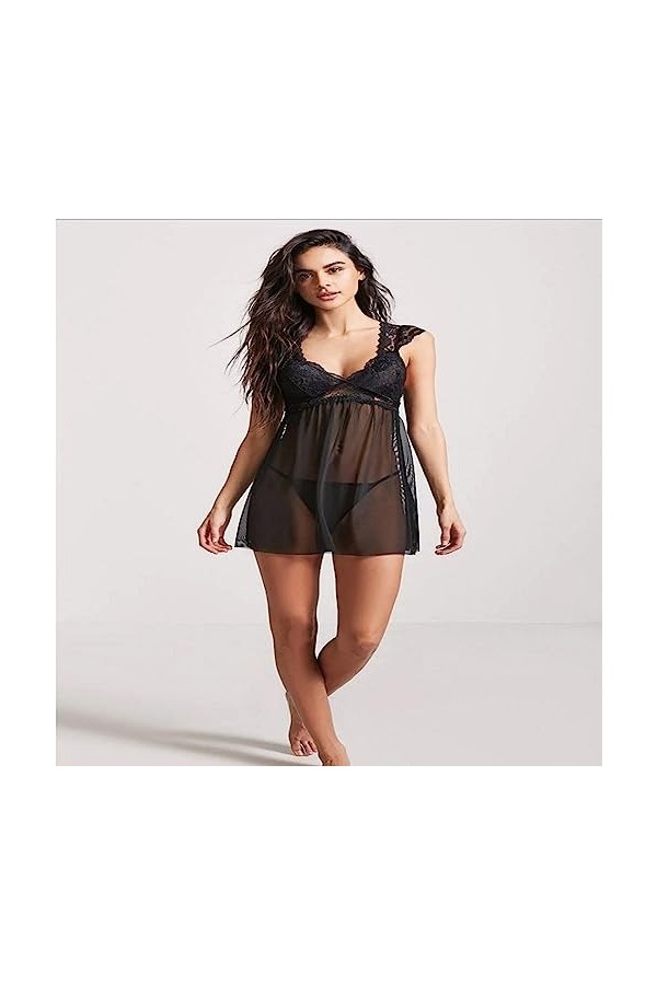 Ouvrir lentrejambeSexy Dentelle Maille Chemise de Nuit Pure Pyjama érotique Lingerie, A, S