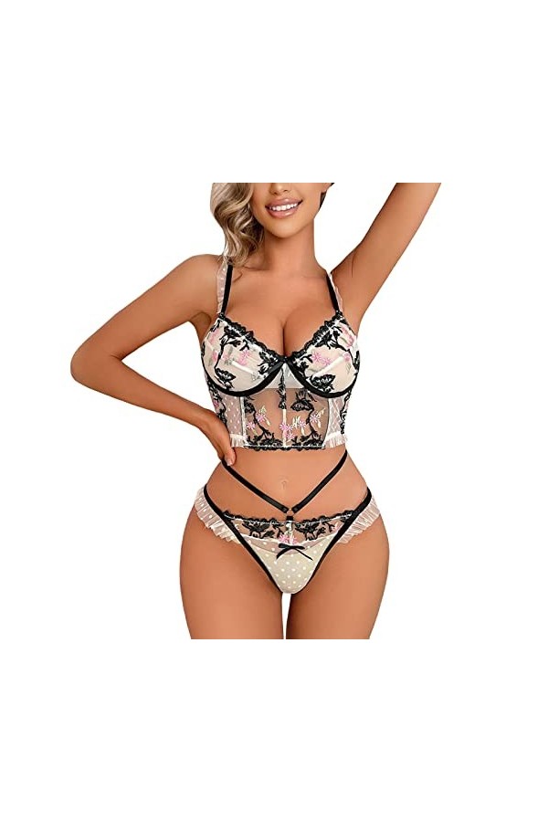 LDZYXY Femmes sexy cosplay costume mignon sexy lingerie ensemble dentelle bretelles camouflage et culotte poupée pyjama linge