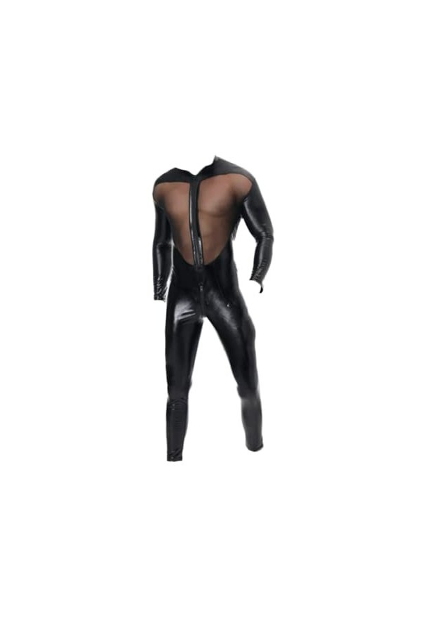 HSQSMWJ Hommes Cuir Combinaison Sexy Catsuit Erotique Costume Clubwear Color:Black,Size:3XL 