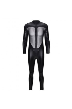JPXJGT Hommes Bobysuit PVC pour Complet Corps Sexy Latex Serré GlissièRe Combinaison VêTements Caoutchouc Cosplay Color:Blac