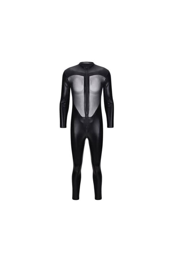 HSQSMWJ Cuir PVC Verni Body Combinaison Latex Homme Color:Black,Size:XXL 