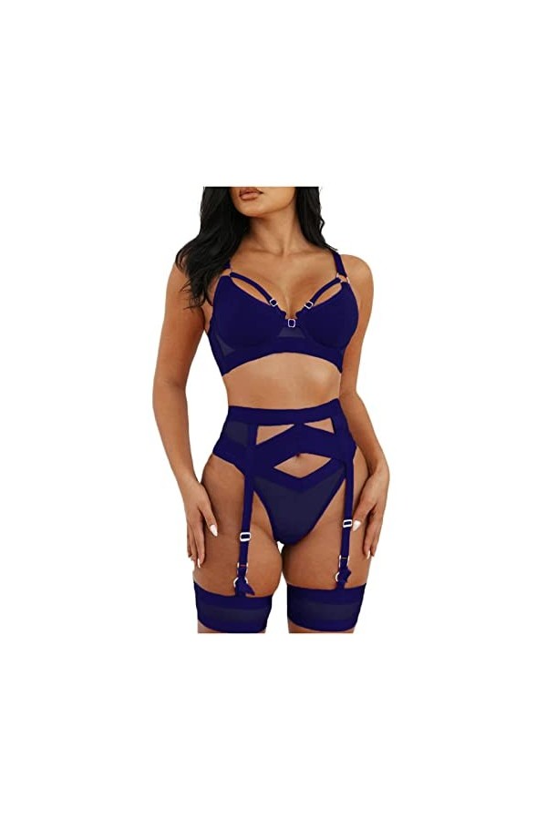 Lingerie sexy en dentelle pour femme - 4 pièces - Lingerie sexy avec armatures - Ensemble de lingerie sexy pour jeu de rôle, 