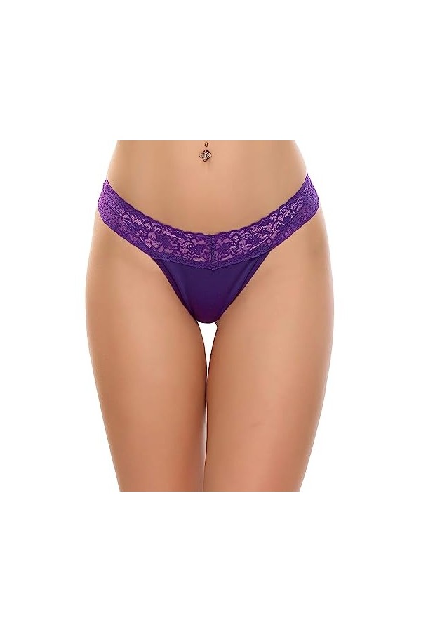 Ekouaer Culotte String Culotte Dentelle Violet XL