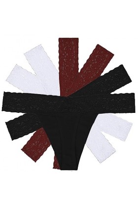 Ekouaer Strings Sexy pour Femmes sous-vêtements 2 Noir 2 Blanc 2 Rouge vin XXL