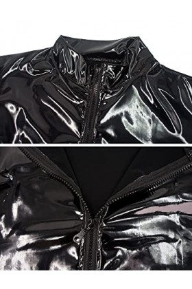 AIEOE Body Homme Maillot de Corps en Cuir Verni Sexy Combinaison Bodysuit Zip Costume Clubwear M