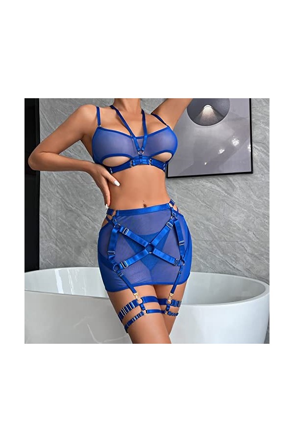 Générique String Ouvert Coquin Mode féminine Pure Color Bandage Mesh Splicing sous-vêtements Sexy avec des Anneaux de Jambe s