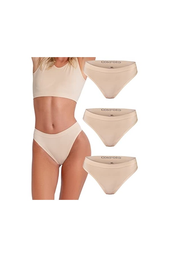 Conford Sous-vêtements pour femme 3 pièces - Sous-vêtements extra moulants sexy sans couture string string, Blanc., XL/XXL