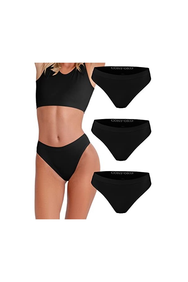 Conford Sous-vêtements pour femme 3 pièces - Sous-vêtements extra moulants sexy sans couture string string, Blanc., XL/XXL