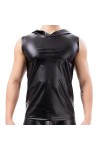 DCIUSTFHE Hommes Sexy Mat Faux Cuir sans Manches À Capuche T-Shirt Gilet Boîte De Nuit Barres DS Jeu De Rôle Scène Costume,No