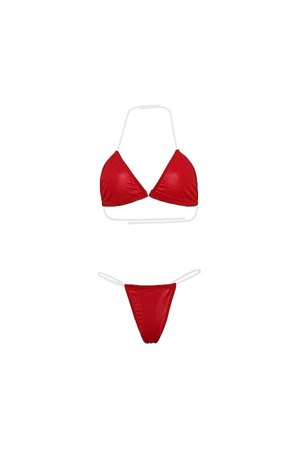 CorsetSexy Lingerie Maillot de Bain Trois Points Ensemble Bikini érotique, Rouge, S